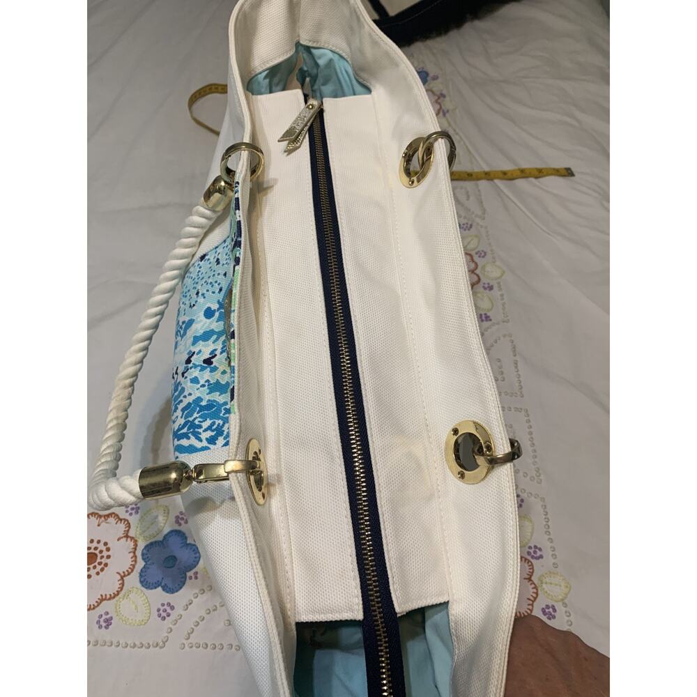 Lily Pulitzer Island Tote Bag Spa Blue "Let's Cha Cha Cha" Rope Handles 15 x 18 - Picture 6 of 11